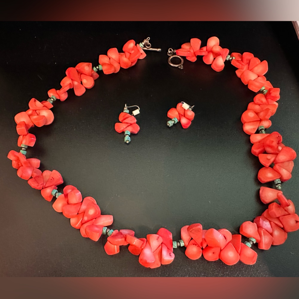 Coral Necklace and Earrings